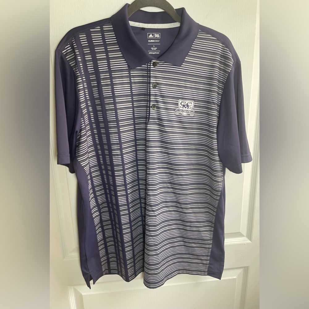 Adidas ClimaCool Golf Men's Purple Striped Polo Shirt Sz L pre-owned